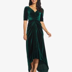 Adrianna Papell stretch velvet gown in emerald, size 10